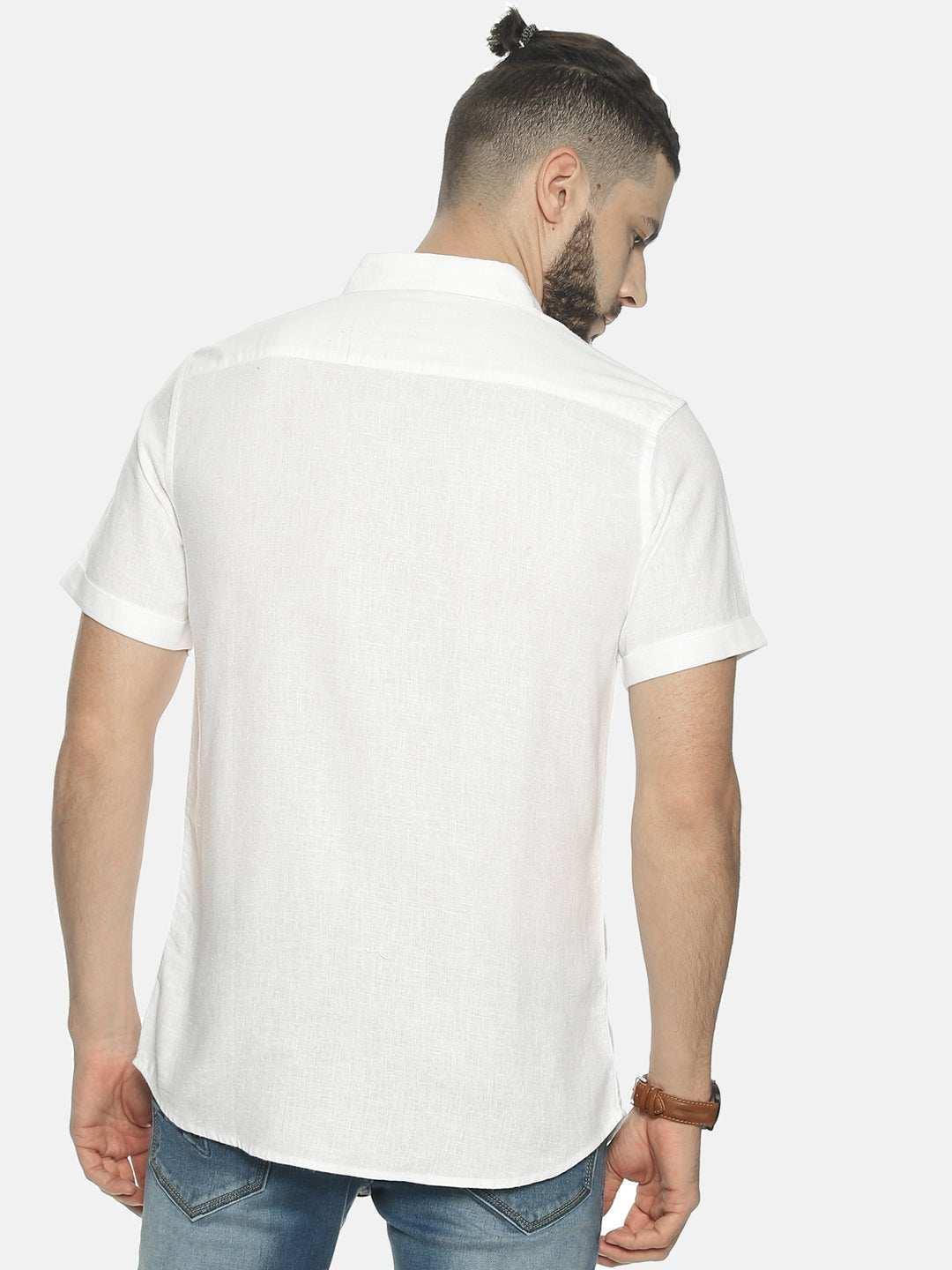 Ecentric White Colour Slim Fit Hemp Casual Shirt