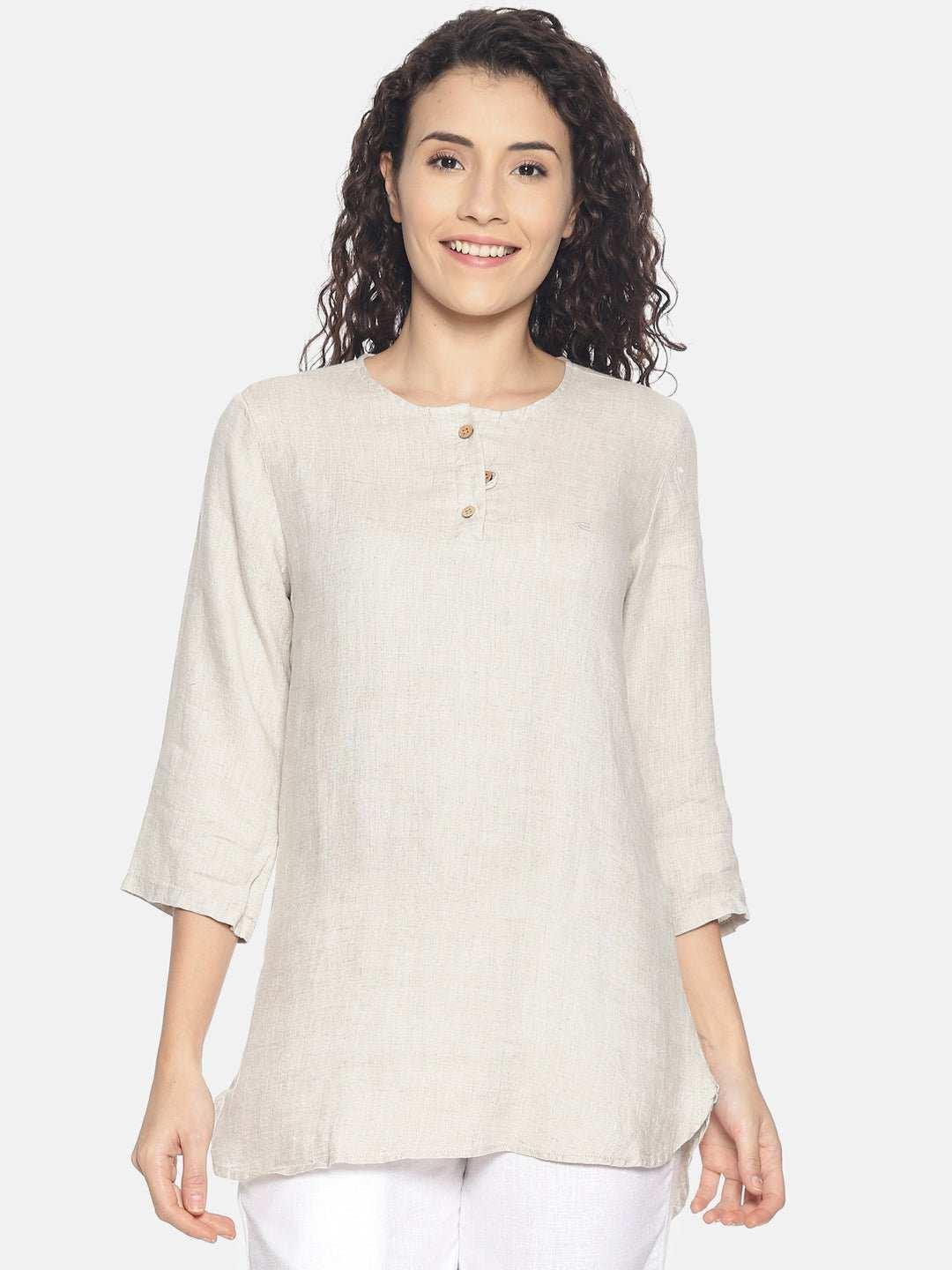 Ecentric Women's Beige and White Colour High low Lounge Wear SetEcentric Women's Beige and White Colour High low Lounge Wear Set
