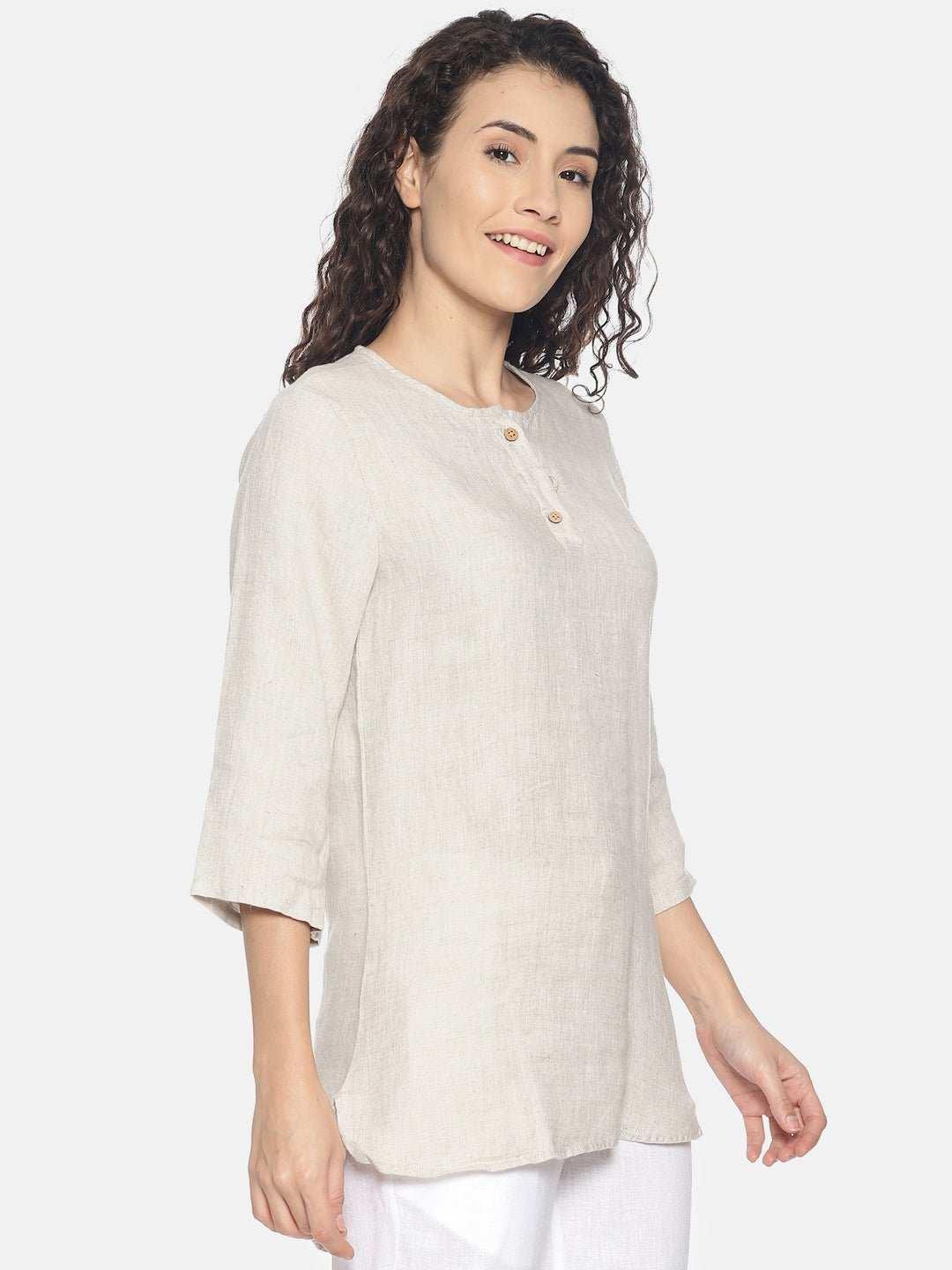 Ecentric Women's Beige and White Colour High low Lounge Wear SetEcentric Women's Beige and White Colour High low Lounge Wear Set