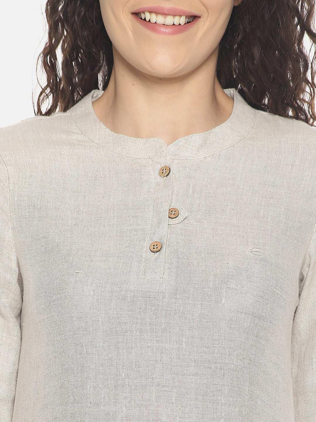 Ecentric Women's Beige Colour Solid Hemp Straight Long Kurta.