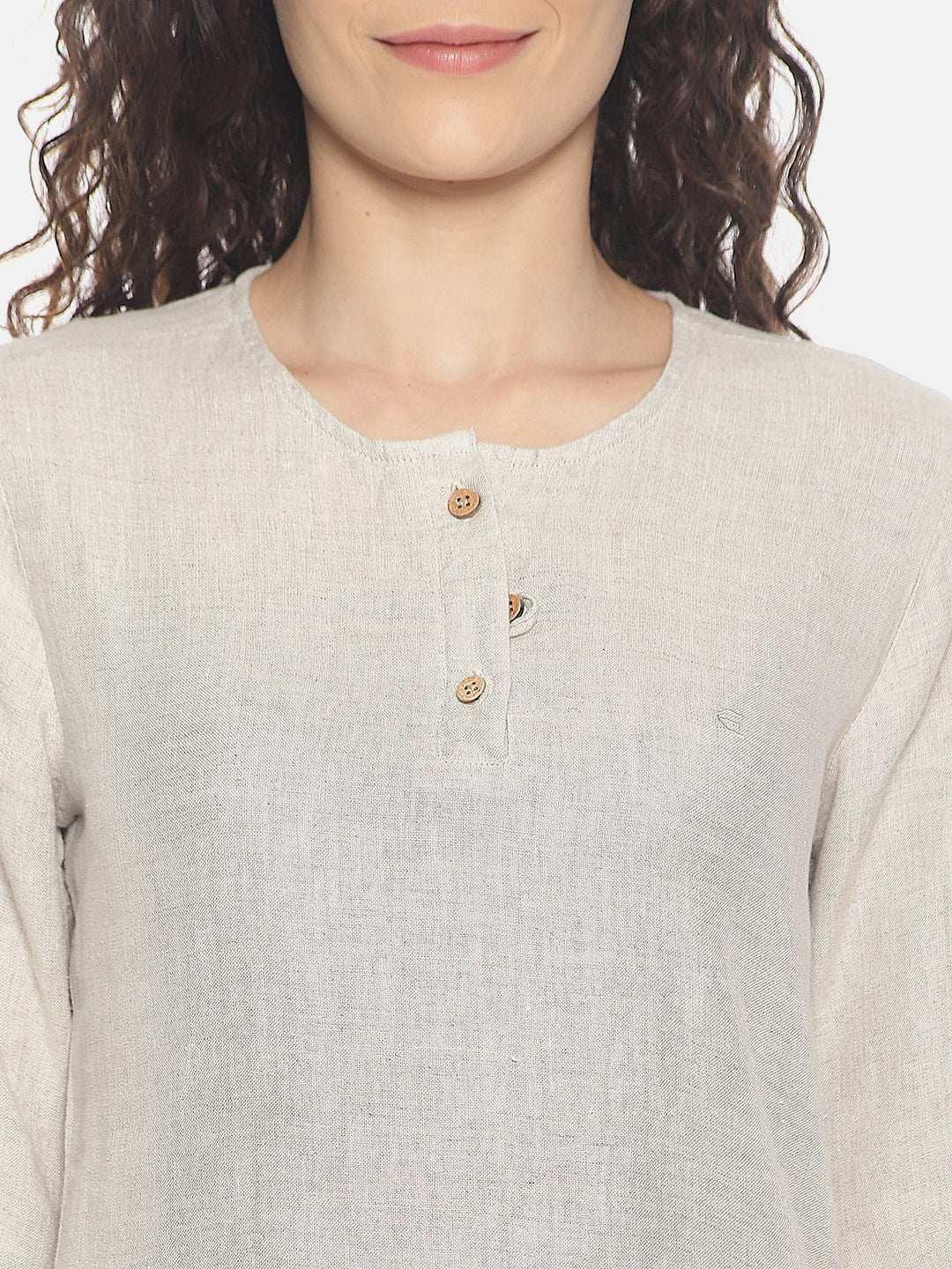 Ecentric Women's Beige Colour Solid High Low Lounge Wear TopEcentric Women's Beige Colour Solid High Low Lounge Wear Top