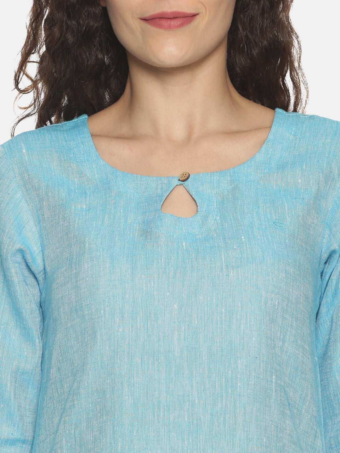Ecentric Women's Blue Colour Solid Hemp Straight Long KurtaEcentric Women's Blue Colour Solid Hemp Straight Long Kurta