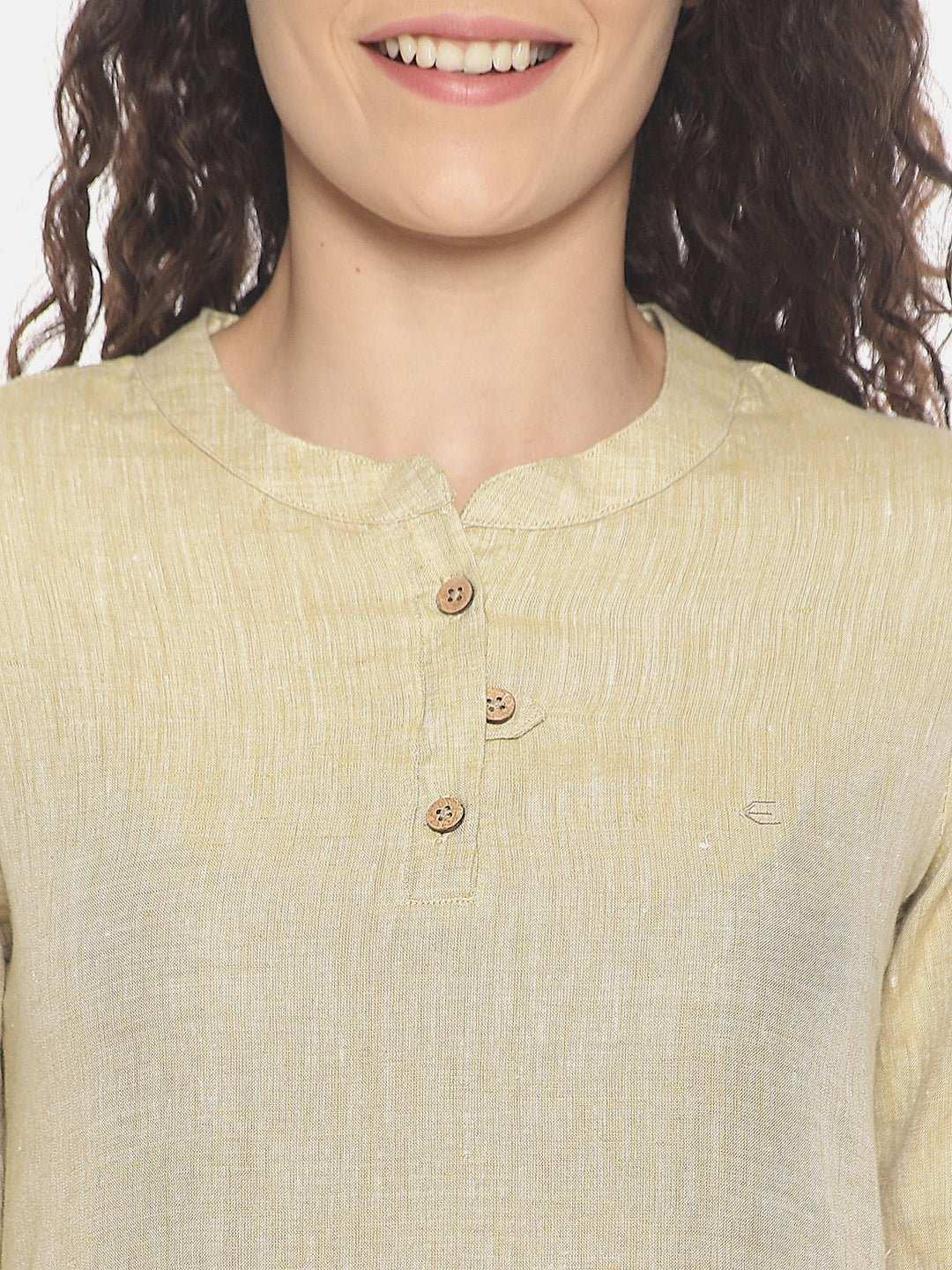 Ecentric Women's Fawn Colour Solid Hemp Straight Long Kurta.