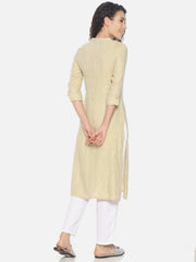 Ecentric Women's Fawn Colour Solid Hemp Straight Long Kurta - CBD Store India