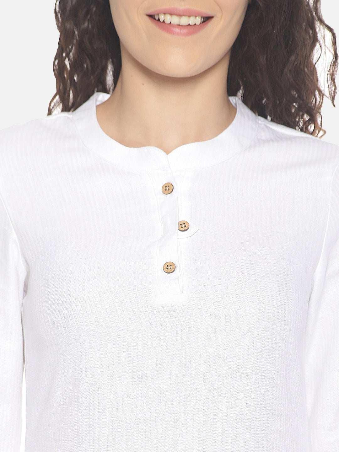 Ecentric Women's Herringbone White Colour Solid Hemp Straight Long KurtaEcentric Women's Herringbone White Colour Solid Hemp Straight Long Kurta