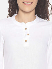 Ecentric Women's Herringbone White Colour Solid Hemp Straight Long Kurta - CBD Store India