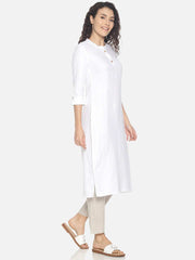 Ecentric Women's Herringbone White Colour Solid Hemp Straight Long Kurta - CBD Store India
