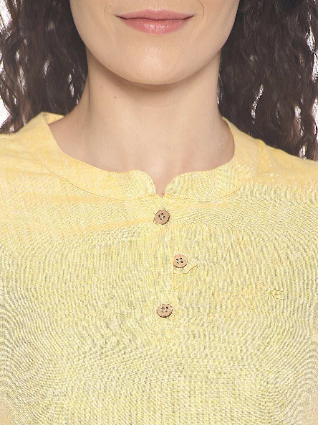 Ecentric Women's Lemon Yellow Colour Solid Hemp Straight Long Kurta.