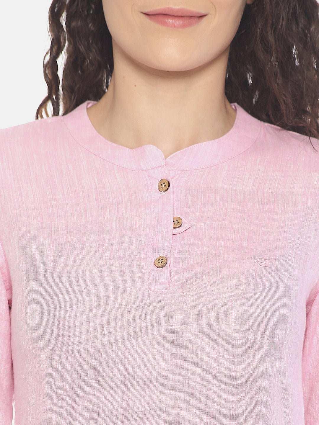 Ecentric Women's Light Pink Colour Solid Hemp Straight Long KurtaEcentric Women's Light Pink Colour Solid Hemp Straight Long Kurta