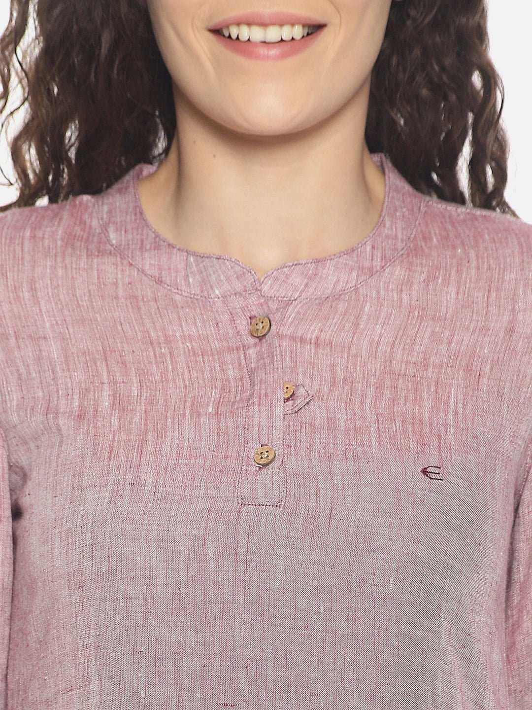 Ecentric Women's Maroon Colour Solid Hemp Straight Long Kurta.