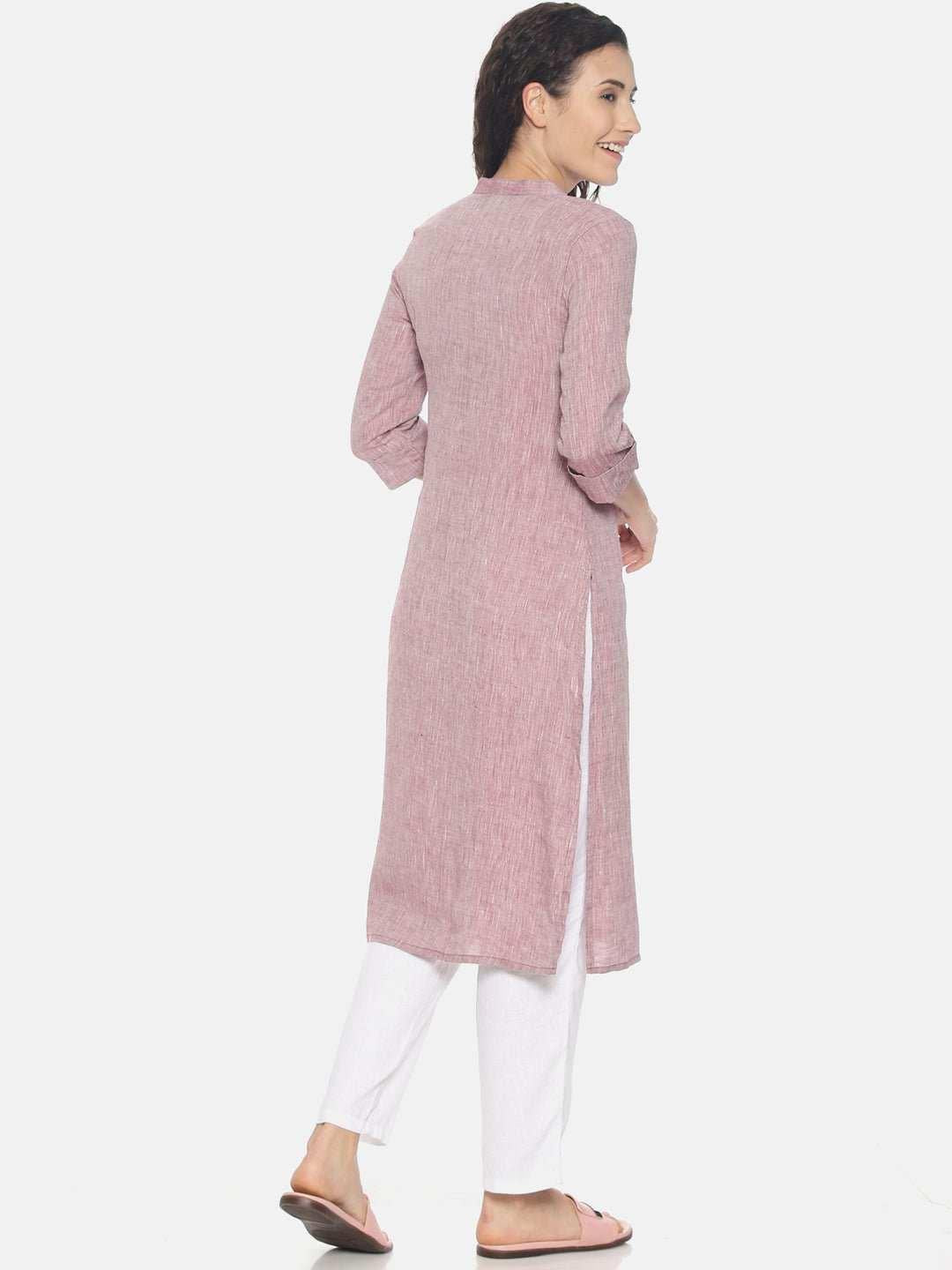 Ecentric Women's Maroon Colour Solid Hemp Straight Long Kurta.