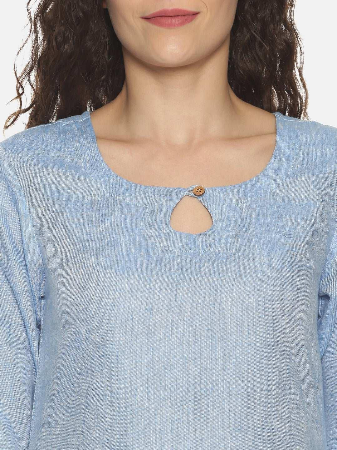 Ecentric Women's Navy Blue Colour Solid Hemp Straight Long Kurta.