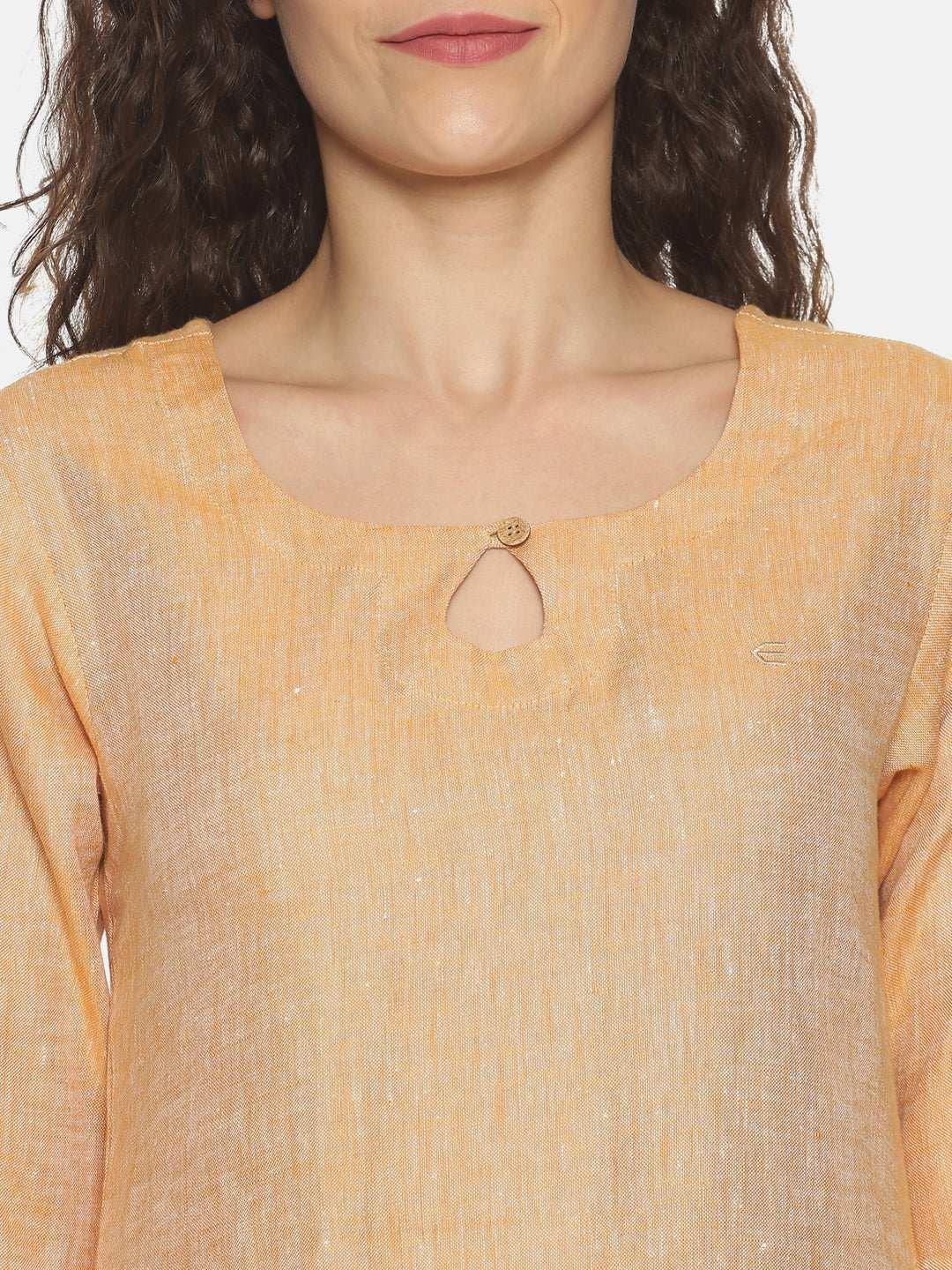 Ecentric Women's Orange Colour Solid Hemp Straight Long Kurta