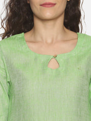 Ecentric Women's Parrot Green Colour Solid Hemp Straight Long Kurta - CBD Store India