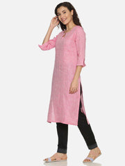 Ecentric Women's Rani Pink Colour Solid Hemp Straight Long Kurta - CBD Store India