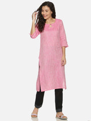 Ecentric Women's Rani Pink Colour Solid Hemp Straight Long Kurta - CBD Store India