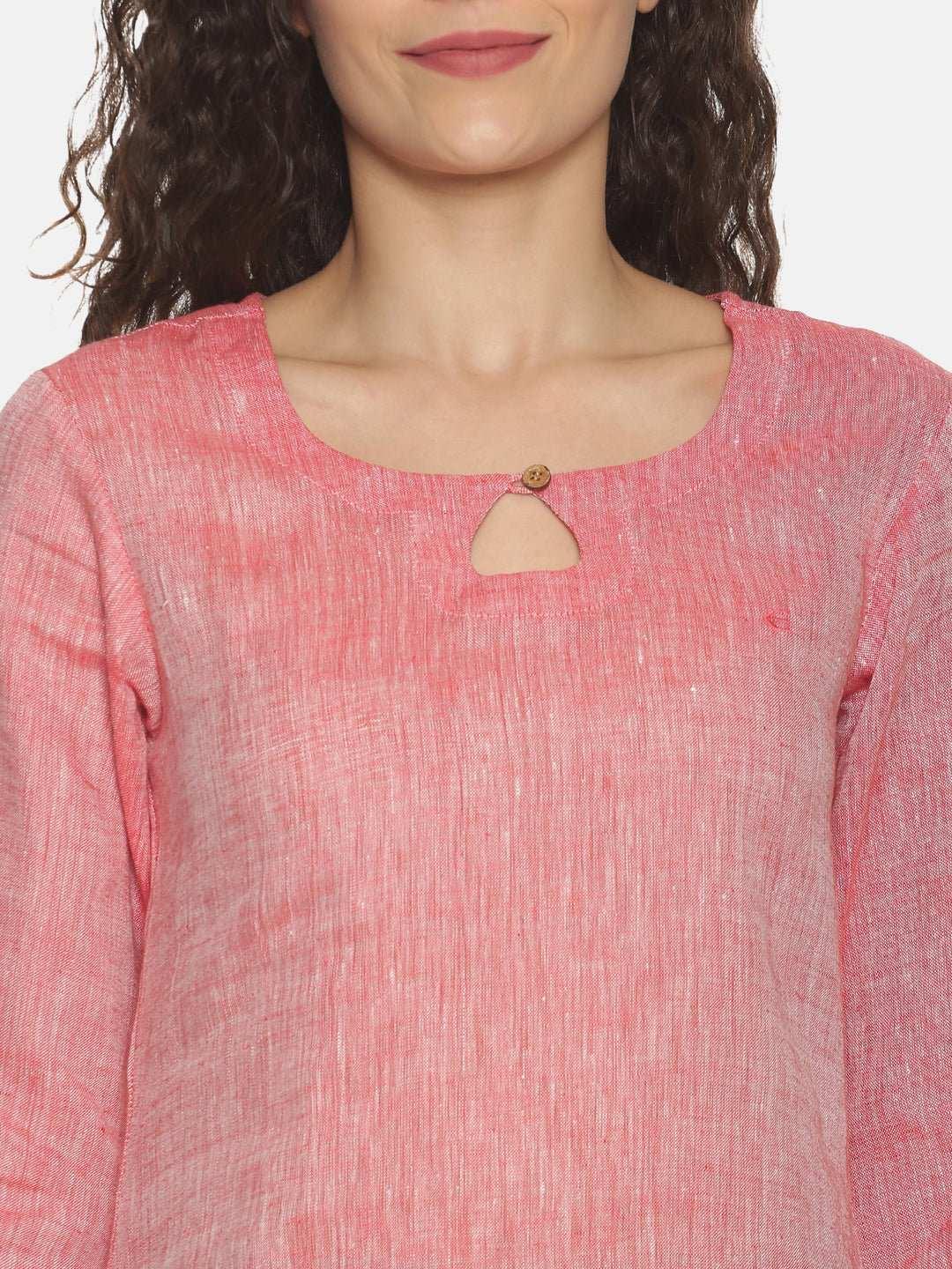 Ecentric Women's Red Colour Solid Hemp Straight Long KurtaEcentric Women's Red Colour Solid Hemp Straight Long Kurta