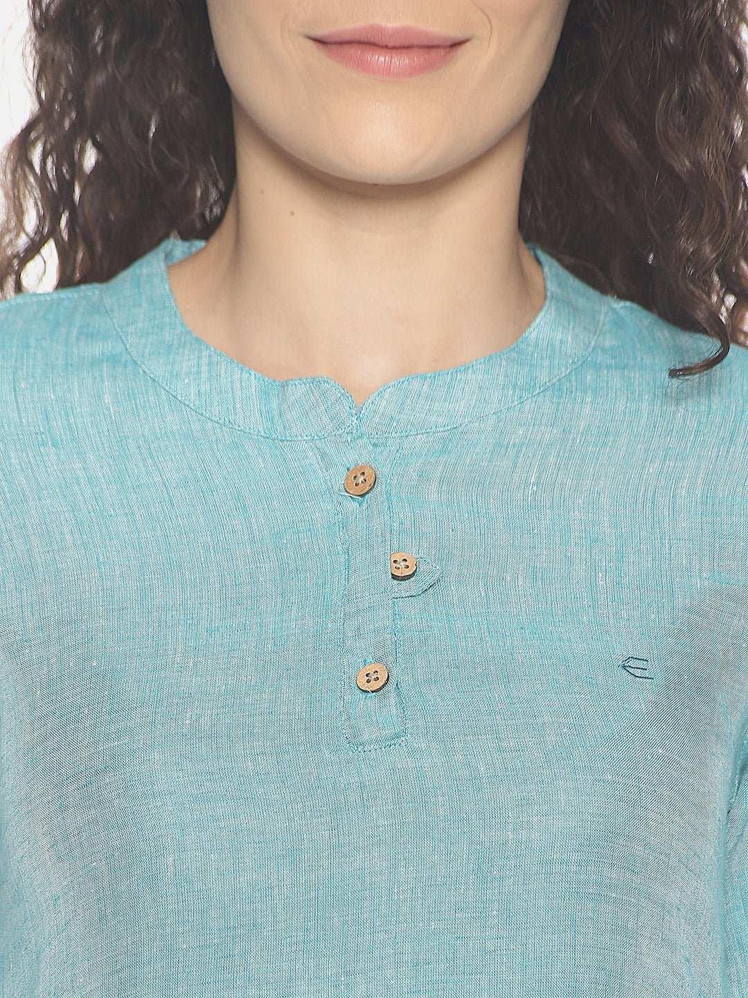 Ecentric Women's Teal Green Colour Solid Hemp Straight Long KurtaEcentric Women's Teal Green Colour Solid Hemp Straight Long Kurta