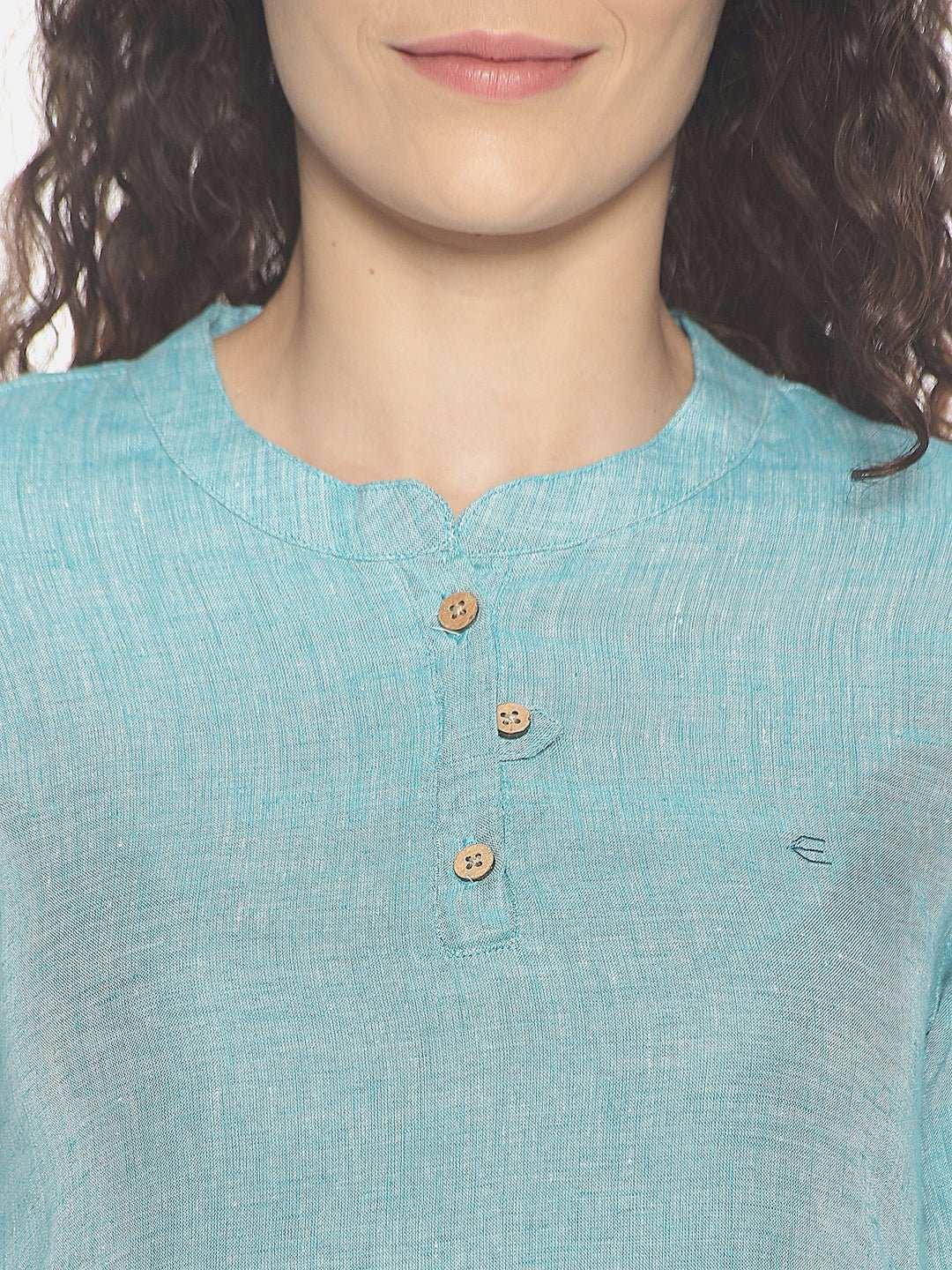 Ecentric Women's Teal Green Colour Solid Hemp Straight Long Kurta.