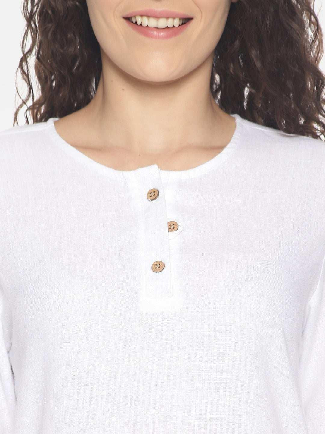 Ecentric Women's White and Beige Colour High Low Lounge Wear Set.