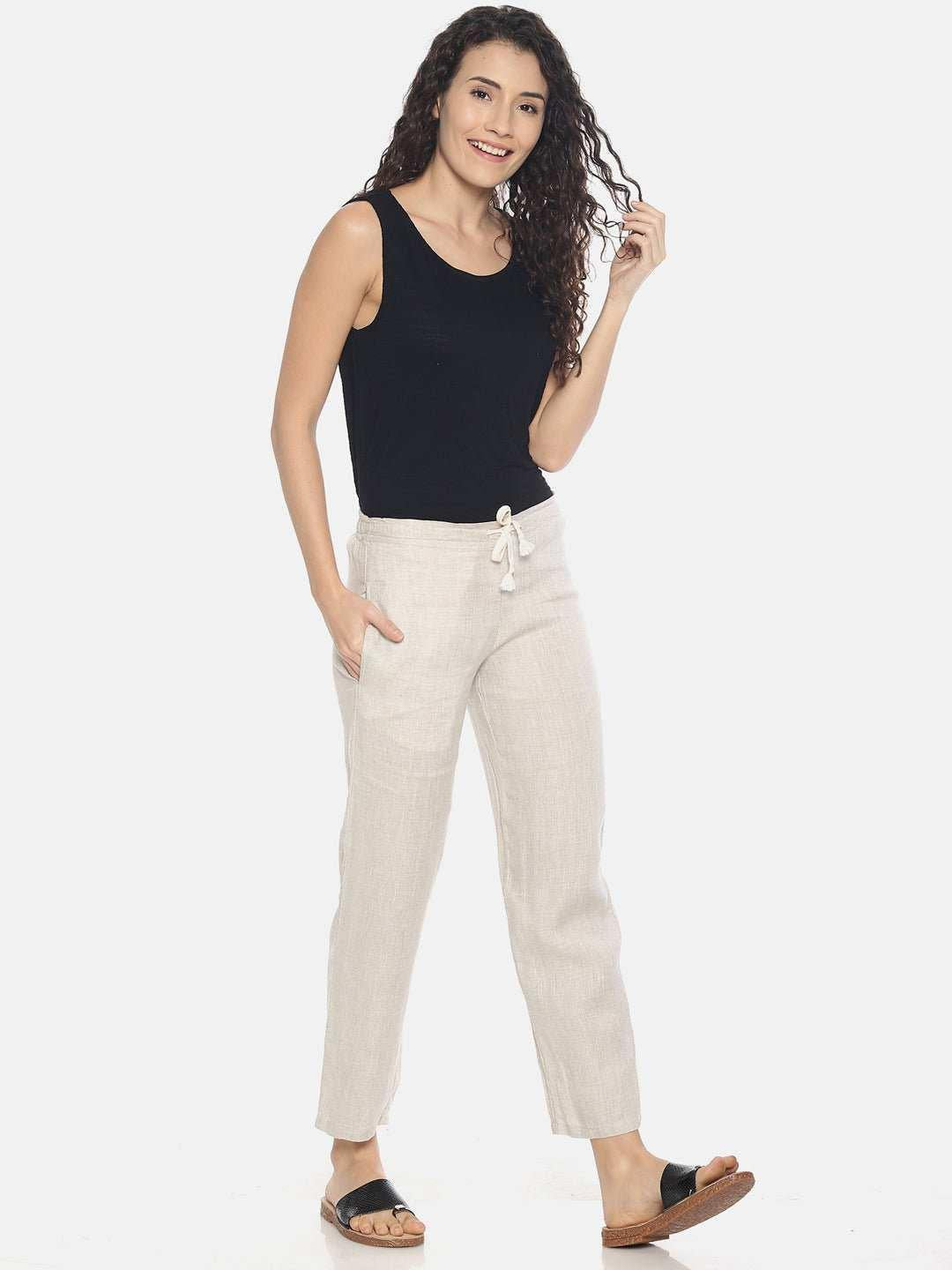 Ecentric Women's White and Beige Colour High Low Lounge Wear Set.