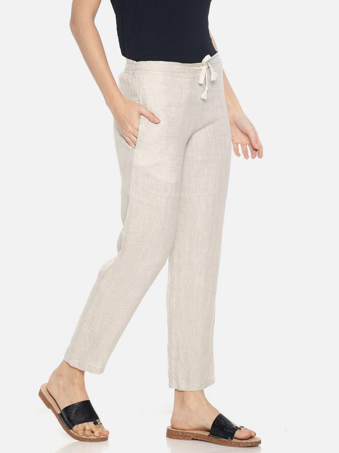 Ecentric Women's White and Beige Colour High Low Lounge Wear Set.