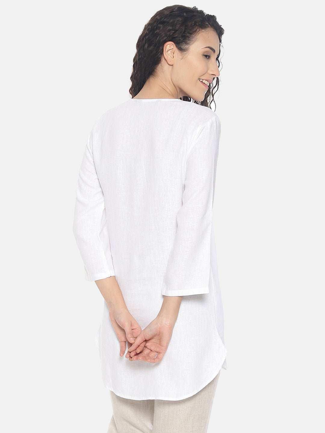 Ecentric Women's White Colour Solid High Low Lounge Wear TopEcentric Women's White Colour Solid High Low Lounge Wear Top