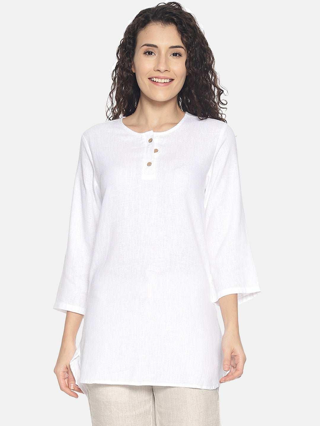 Ecentric Women's White Colour Solid High Low Lounge Wear TopEcentric Women's White Colour Solid High Low Lounge Wear Top