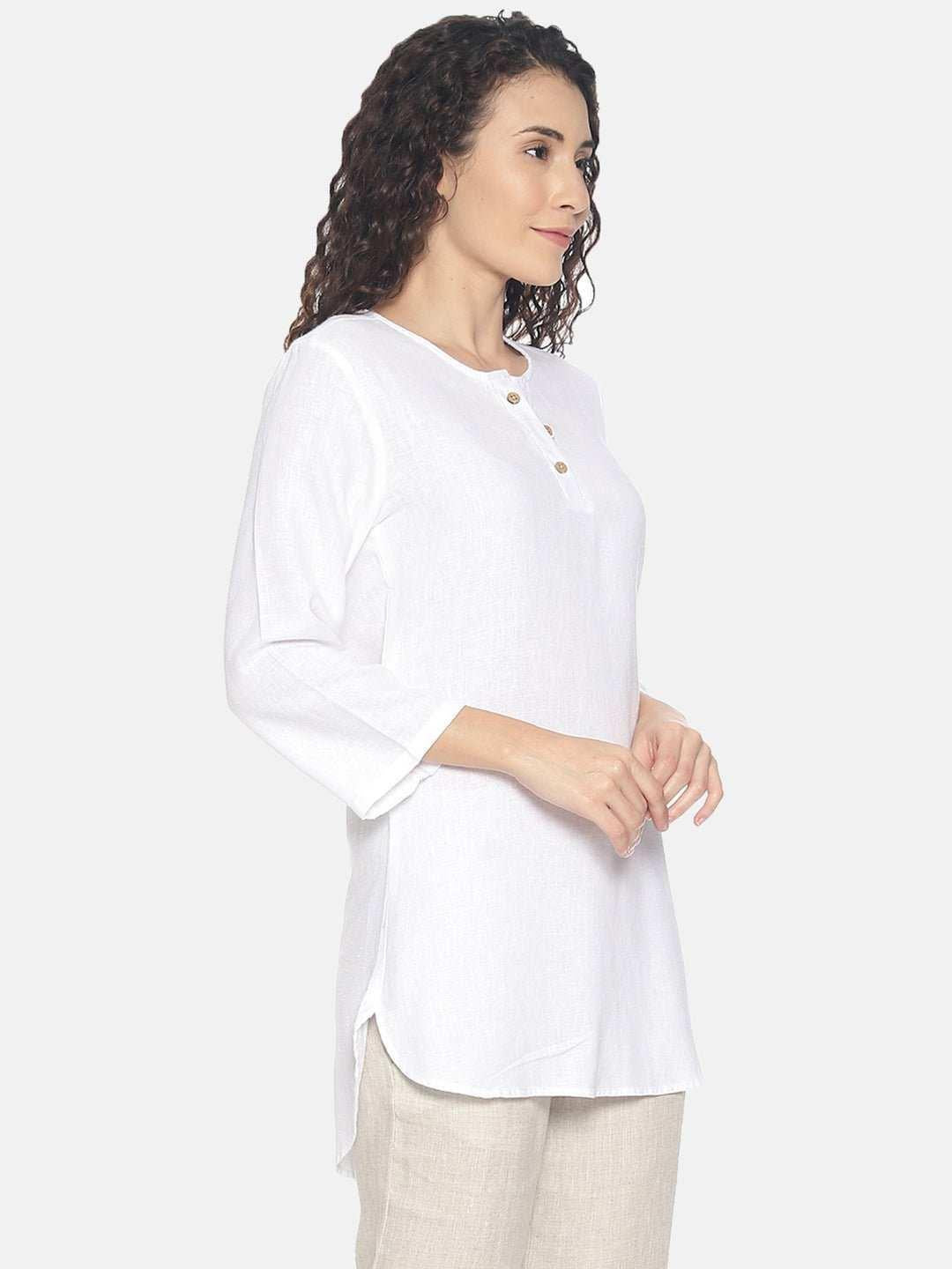 Ecentric Women's White Colour Solid High Low Lounge Wear Top.