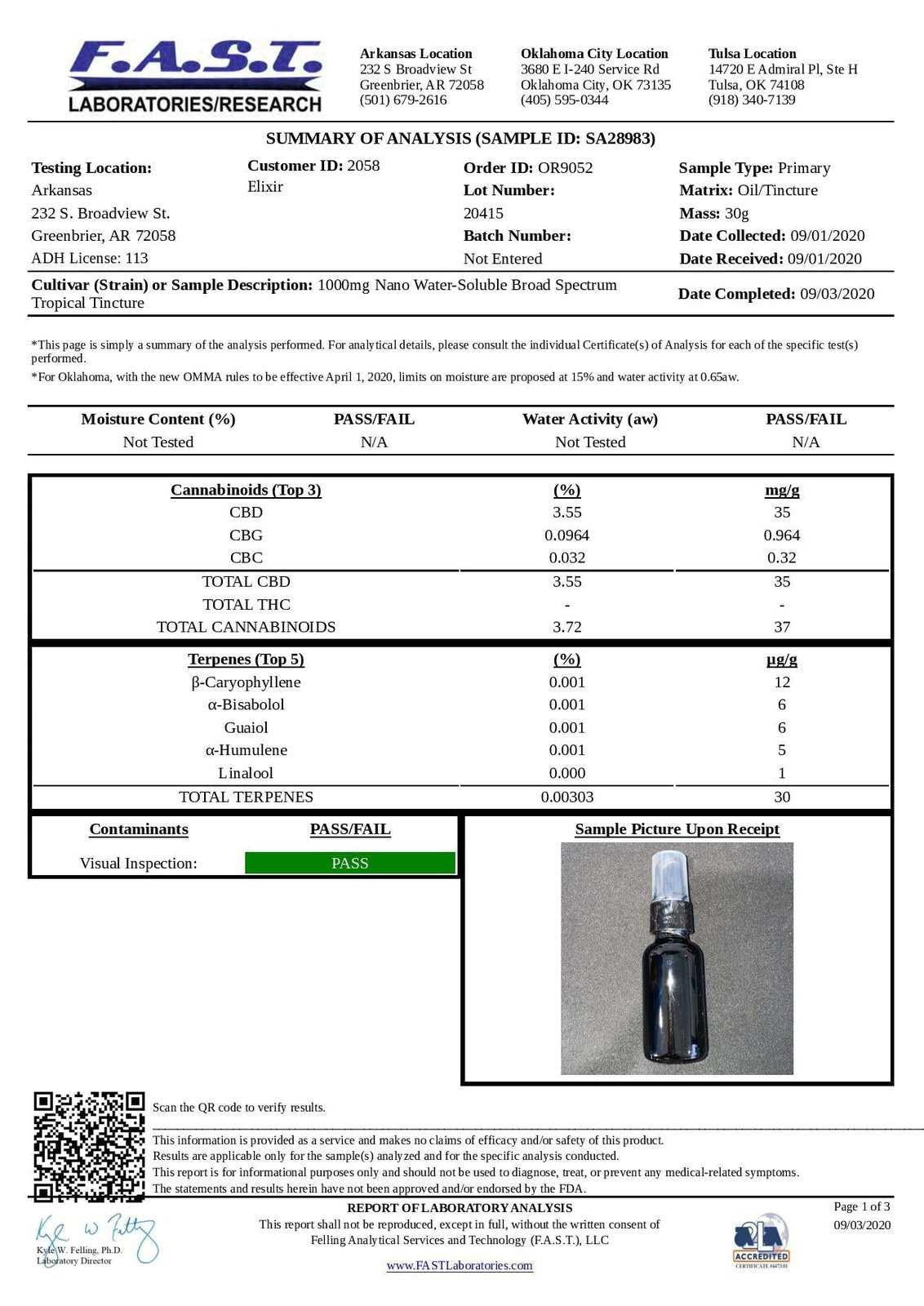 Elixir Tropical Mango Nano CBD Oil 1000mg.