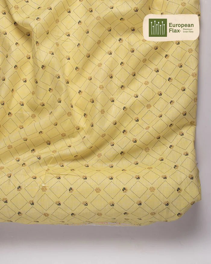 Fabriclore - Printed Linen European Flax Certified Fabric (Dark Yellow) - CBD Store India