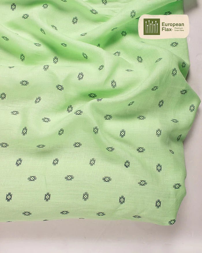 Fabriclore - Printed Linen European Flax Certified Fabric (Green) - CBD Store India