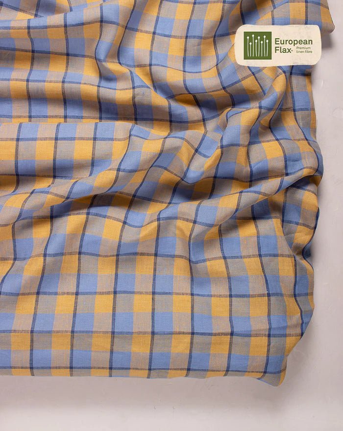 Fabriclore - Yarn Dyed Linen European Flax Certified Fabric (Blue and Yellow) - CBD Store India