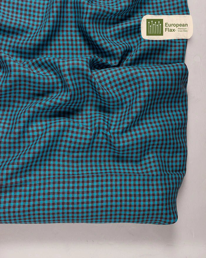 Fabriclore - Yarn Dyed Linen European Flax Certified Fabric (Blue with Checks) - CBD Store India