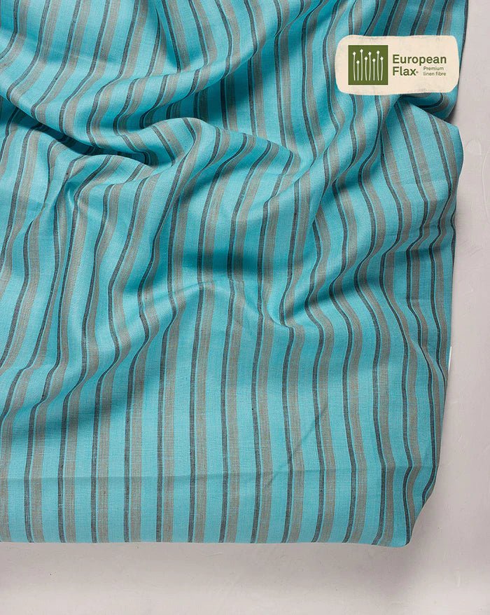 Fabriclore - Yarn Dyed Linen European Flax Certified Fabric (Blue with Stripes) - CBD Store India
