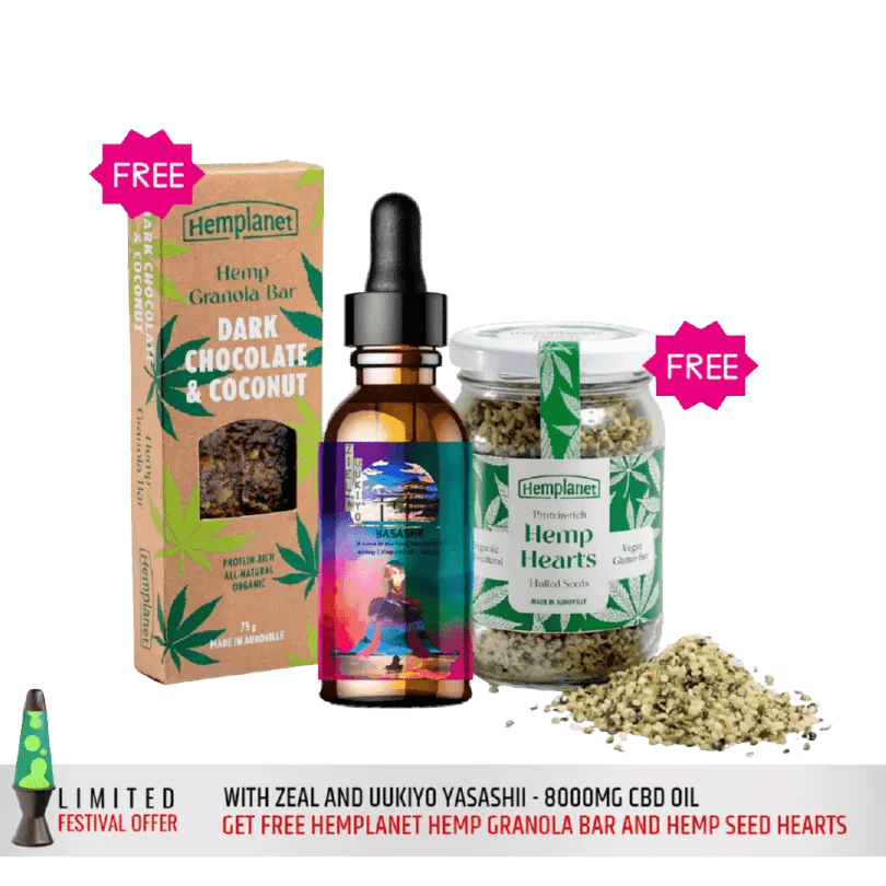 Free Hemplanet Hemp Granola Bar and Hemp Seed Hearts with Ziel&Uukiyo YASASHII - 8000mg CBD Oil - CBD Store India