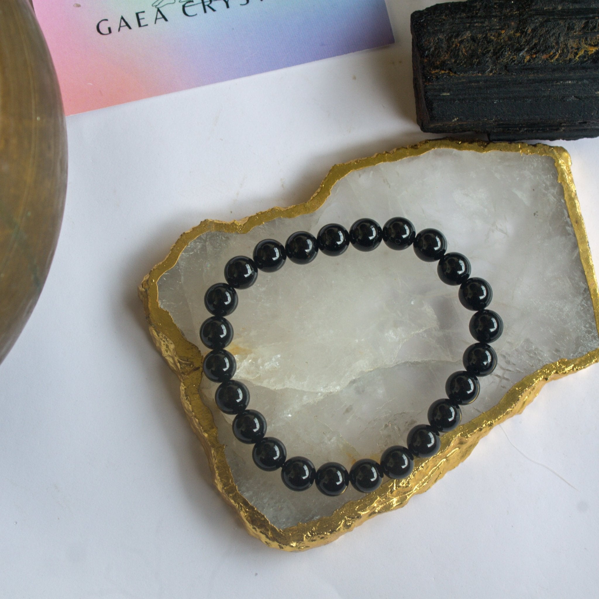 BLACK TOURMALINE & MOONSTONE Bracelet, Natural Healing Crystals Gemsto –  CelticSynergy