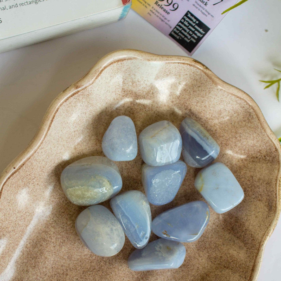 Gaea Crystals - Blue Lace Agate Tumbles Crystal Healing StoneGemstones and Crystal JewelryGaea Crystals - Blue Lace Agate | Healing Gemstone | CBD Store India