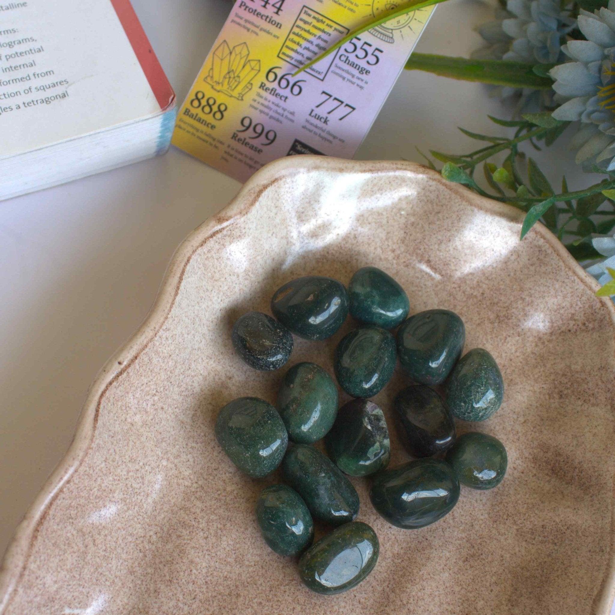 Gaea Crystals - Moss Agate Tumbles Crystal Healing Stone.
