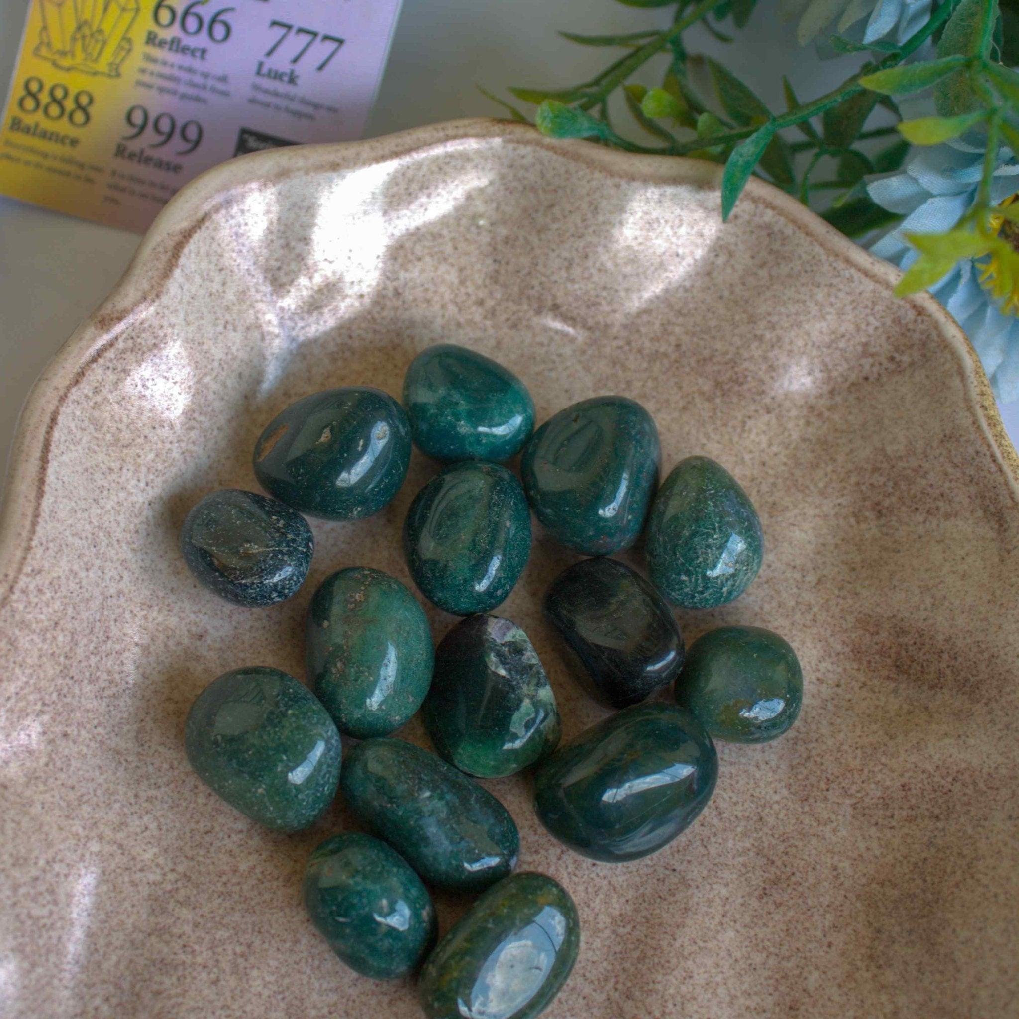 Gaea Crystals - Moss Agate Tumbles Crystal Healing Stone.