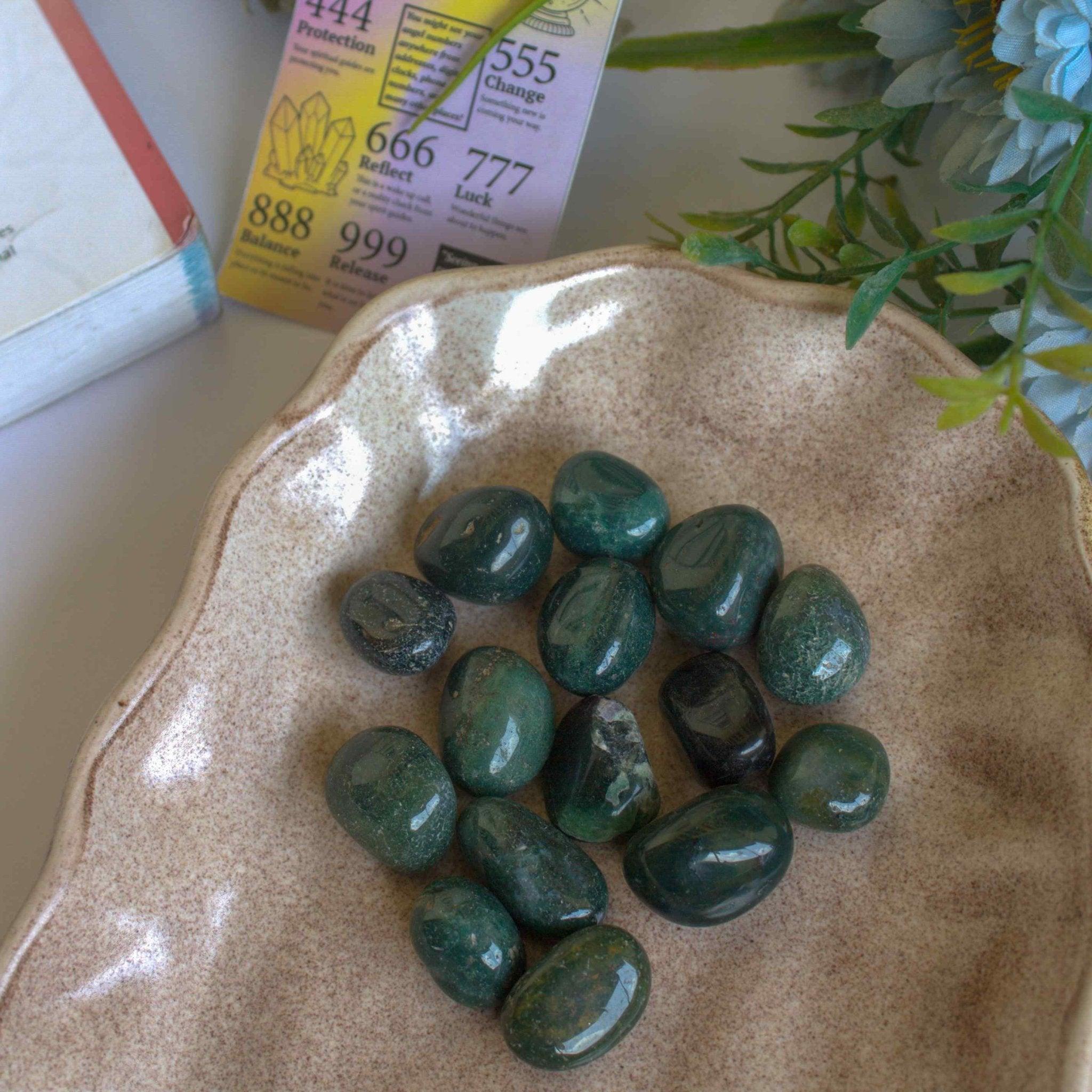 Gaea Crystals - Moss Agate Tumbles Crystal Healing Stone.