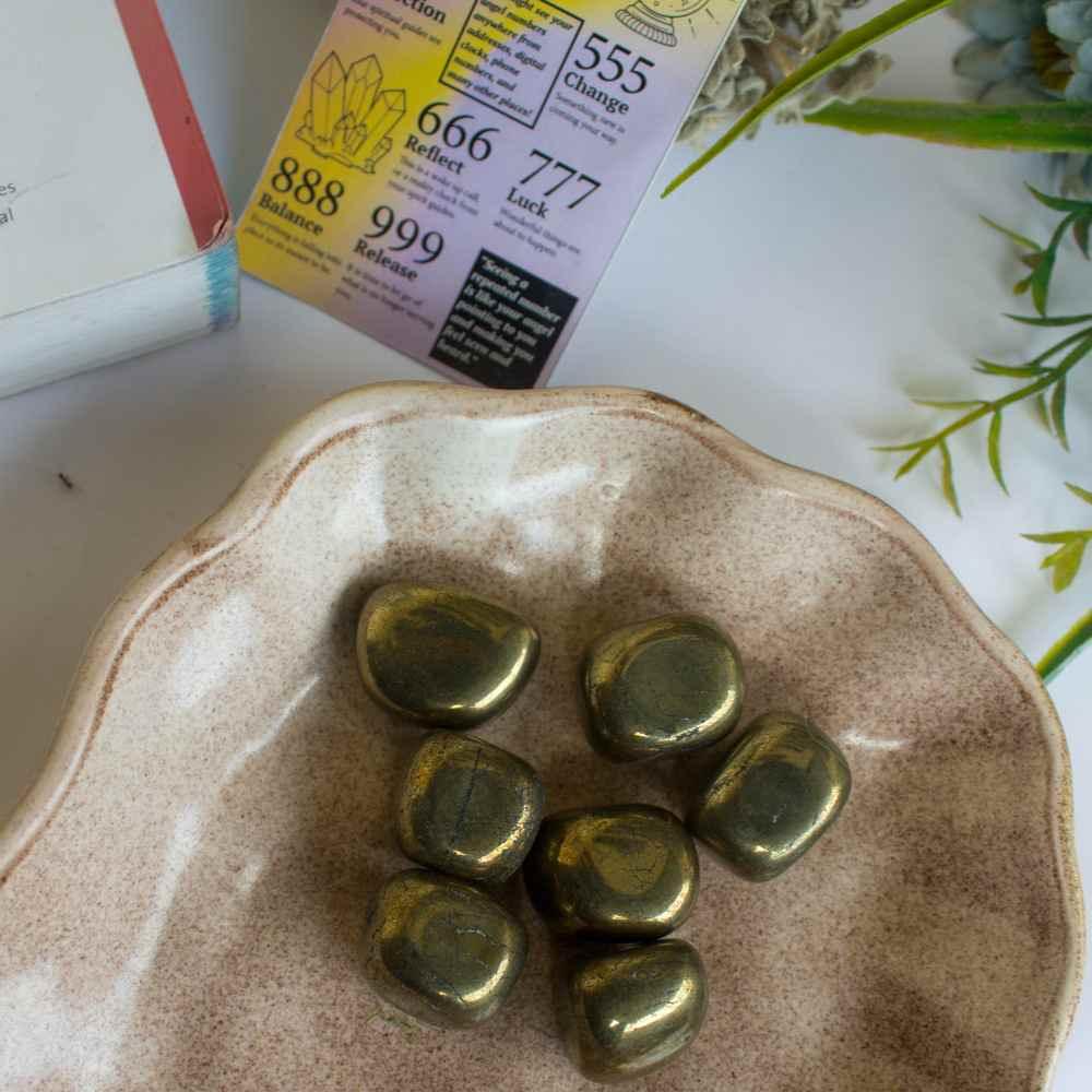 Gaea Crystals - Pyrite Tumbles Crystal Healing StoneGemstones and Crystal JewelryGaea Crystals - Pyrite | Lights a Fire in the Soul | CBD Store India