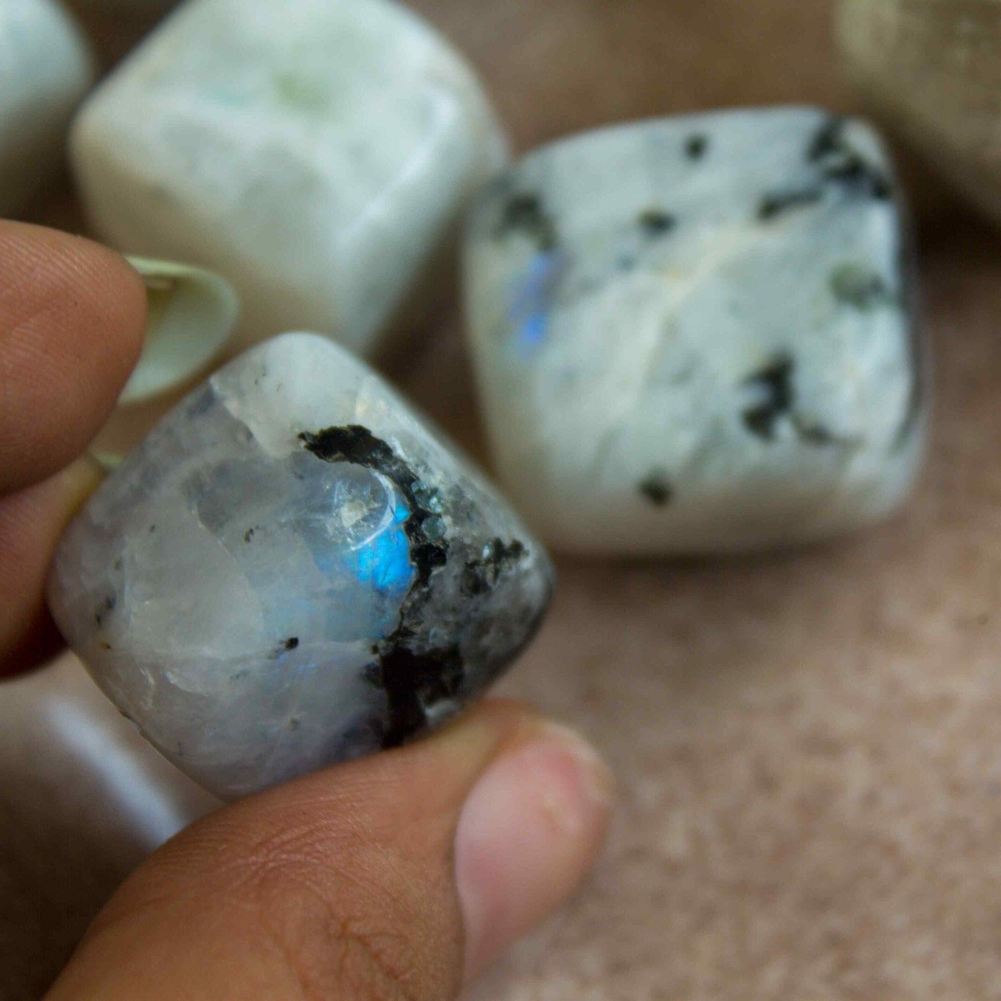 Gaea Crystals - Rainbow Moonstone Tumbles Crystal Healing Stone.