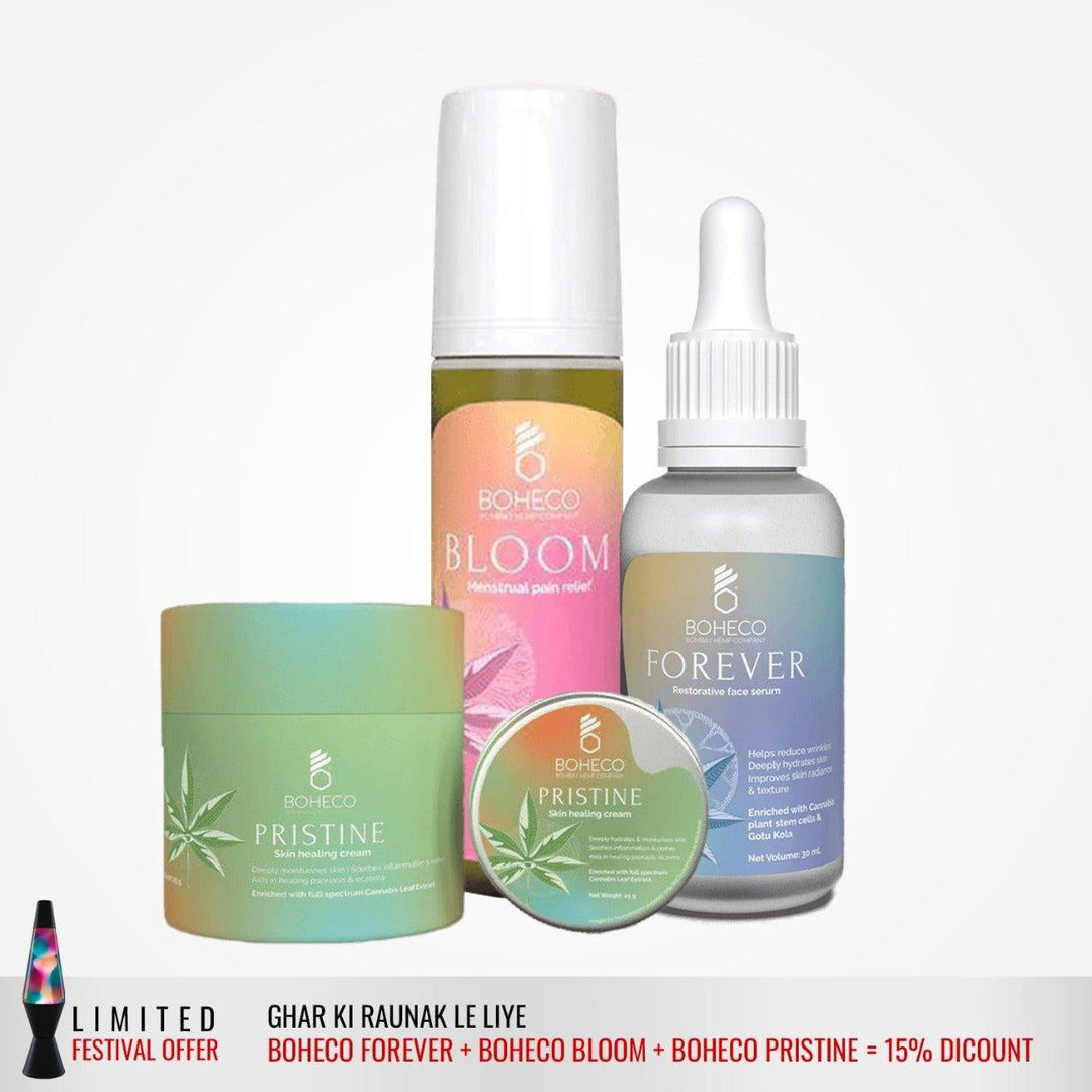 Get a 15% Discount on the purchase of Boheco Forever + Boheco Bloom and Boheco Pristinewoments health productBoheco Bundle | Ghar Ki Raunak Ke Liye | CBD Store India