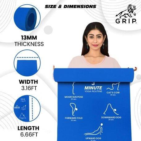Grip Extra Large 38 Inches X 80 Inches, 13MM Thickness, Blue Color, Chakra With Alignment Design Yoga Mats For Men & Women.
