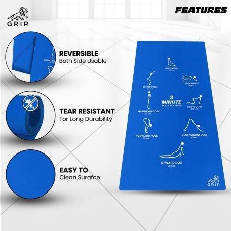 Grip Extra Large 38 Inches X 80 Inches, 13MM Thickness, Blue Color, Chakra With Alignment Design Yoga Mats For Men & Women.