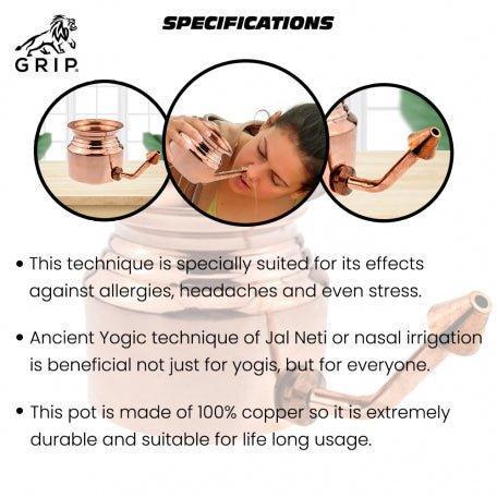 Grip Jalneti Pot, Guiding Water Through The Nasal Passages To Cleanse Them | Made Of Copper.