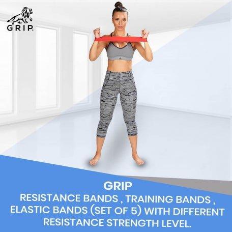 Grip Resistance Bands / Training Bands / Elastic Bands (Set Of 5) With Different Resistance Strength Level For Squats, Hips, Legs, Butt, Glutes And Full Body Workouts At Home, Gym Or While Travelling.