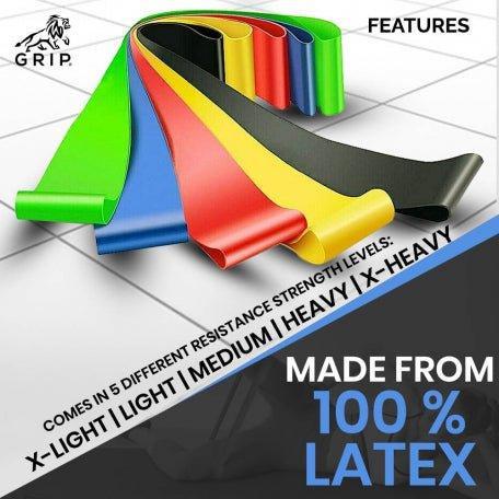 Grip Resistance Bands / Training Bands / Elastic Bands (Set Of 5) With Different Resistance Strength Level For Squats, Hips, Legs, Butt, Glutes And Full Body Workouts At Home, Gym Or While Travelling.