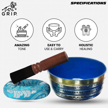 Grip Singing/Meditation Bowl With Stick And Cushion Ring Bowl | Machinemade | Set Of 7 - CBD Store India